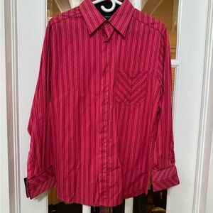 Claiborne Men's Vibrant Red Striped Shirt